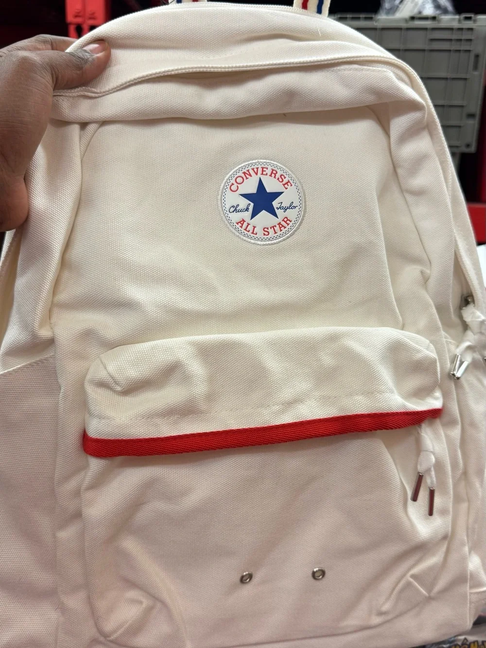 Converse White Canvas Backpack with Red Trim